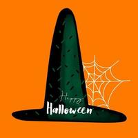 gelukkig halloween illustratie met heks hoed Aan oranje achtergrond vector
