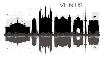 Vilnius stad horizon zwart en wit silhouet met reflecties. vector