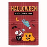 trending groovy aanplakbiljet sjabloon voor halloween feest. modieus geschetst ontwerp. vector