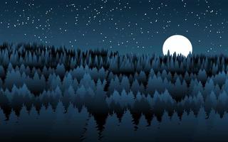 abstract nacht landschap met pijnboom pijnboom Woud, maan en sterren. vector