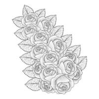 rood rozen bloem kleur bladzijde lijn schetsen tekening met decoratief anti spanning illustratie vector