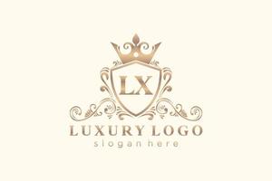 eerste lx brief Koninklijk luxe logo sjabloon in vector kunst voor restaurant, royalty, boetiek, cafe, hotel, heraldisch, sieraden, mode en andere vector illustratie.