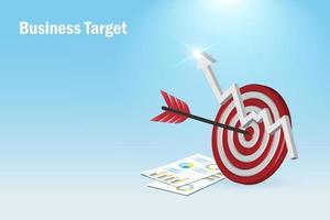 succes bedrijf doelwit. pijl raken Aan rood doelwit met groei diagram en bedrijf rapport. prestatie, doel en competitief in bedrijf strategie en financieel investering. vector