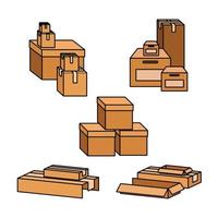 verzameling van karton doos geïsoleerd Aan een wit achtergrond vector