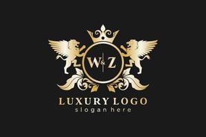 eerste wz brief leeuw Koninklijk luxe logo sjabloon in vector kunst voor restaurant, royalty, boetiek, cafe, hotel, heraldisch, sieraden, mode en andere vector illustratie.