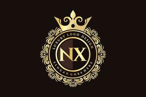 nx eerste brief goud kalligrafische vrouwelijk bloemen hand- getrokken heraldisch monogram antiek wijnoogst stijl luxe logo ontwerp premie vector