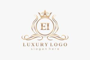 eerste ei brief Koninklijk luxe logo sjabloon in vector kunst voor restaurant, royalty, boetiek, cafe, hotel, heraldisch, sieraden, mode en andere vector illustratie.