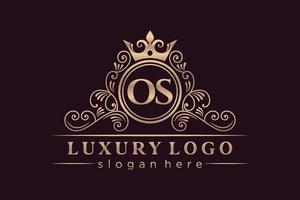 os eerste brief goud kalligrafische vrouwelijk bloemen hand- getrokken heraldisch monogram antiek wijnoogst stijl luxe logo ontwerp premie vector