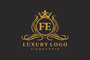 eerste fe brief Koninklijk luxe logo sjabloon in vector kunst voor restaurant, royalty, boetiek, cafe, hotel, heraldisch, sieraden, mode en andere vector illustratie.