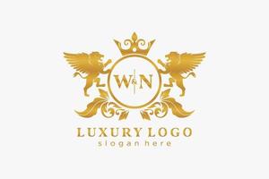 eerste wn brief leeuw Koninklijk luxe logo sjabloon in vector kunst voor restaurant, royalty, boetiek, cafe, hotel, heraldisch, sieraden, mode en andere vector illustratie.