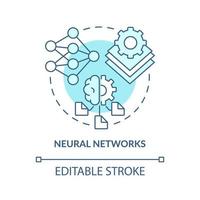 neurale netwerken turkoois concept icoon. machine aan het leren ingenieur vaardigheid abstract idee dun lijn illustratie. geïsoleerd schets tekening. bewerkbare hartinfarct. vector