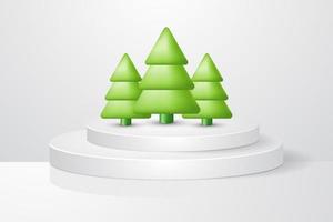 3d Kerstmis boom met wit podium Aan de achtergrond Product presentatie bespotten omhoog tonen vector