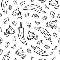 vector naadloos patroon hand getekend Product illustratie voor Italiaans keuken. knoflook, olijven, peper, basilicum