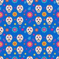 dia de los Muertos naadloos patroon van traditioneel Mexicaans symbolen. gemakkelijk naar Bewerk vector sjabloon voor groet kaart, banier, poster, partij uitnodiging, kleding stof, textiel, omhulsel papier, enz