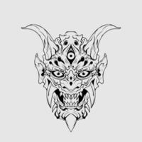 Japans cultuur demon masker of oni masker met hand- trek stijl Aan wit achtergrond. klaar voor afdrukken kleding en tatoeages vector