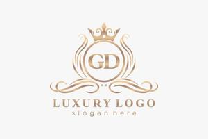 eerste gd brief Koninklijk luxe logo sjabloon in vector kunst voor restaurant, royalty, boetiek, cafe, hotel, heraldisch, sieraden, mode en andere vector illustratie.