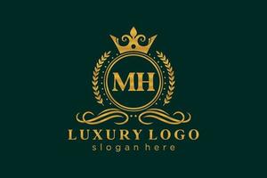 eerste mh brief Koninklijk luxe logo sjabloon in vector kunst voor restaurant, royalty, boetiek, cafe, hotel, heraldisch, sieraden, mode en andere vector illustratie.