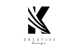 zwart brief k logo met leidend lijnen en negatief ruimte ontwerp. brief met meetkundig en creatief bezuinigingen concept. vector