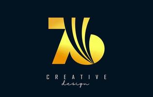 gouden creatief aantal 76 7 6 logo met leidend lijnen en weg concept ontwerp. aantal met meetkundig ontwerp. vector
