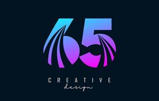 kleurrijk creatief aantal 65 6 5 logo met leidend lijnen en weg concept ontwerp. aantal met meetkundig ontwerp. vector
