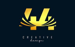 gouden creatief aantal 44 4 logo met leidend lijnen en weg concept ontwerp. aantal met meetkundig ontwerp. vector