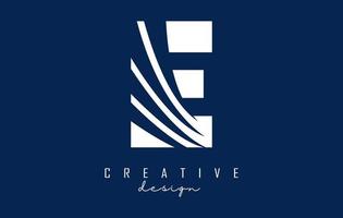 wit brief e logo met leidend lijnen en negatief ruimte ontwerp. brief met meetkundig en creatief bezuinigingen concept. vector