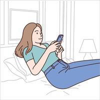 Dames gebruik smartphones naar aansluiten met mensen via sociaal media, vector ontwerp en illustratie.