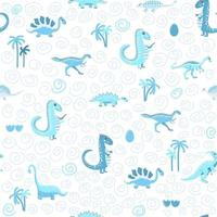 schattig dinosaurussen naadloos patroon. solide patroon, tinten van blauw, groente, roze, oranje, Purper, grijs. grappig tekenfilm dinosaurus vector