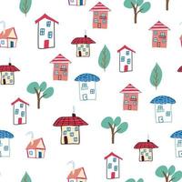 patroon naadloos kinderen met huis tekening kleur element. huis patroon, schattig kleurrijk huizen, grappig kinderen decor. vector