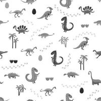 schattig dinosaurussen naadloos patroon. solide patroon, tinten van blauw, groente, roze, oranje, Purper, grijs. grappig tekenfilm dinosaurus vector