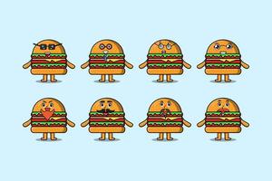 reeks kawaii hamburger tekenfilm met uitdrukkingen vector