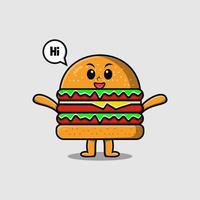 tekenfilm hamburger karakter met gelukkig uitdrukking vector