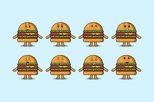 reeks kawaii hamburger tekenfilm met uitdrukkingen vector