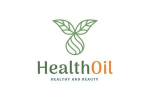 Gezondheid en schoonheid logo met blad vorm en olie of vloeistof laten vallen vector