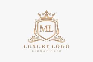 eerste ml brief Koninklijk luxe logo sjabloon in vector kunst voor restaurant, royalty, boetiek, cafe, hotel, heraldisch, sieraden, mode en andere vector illustratie.