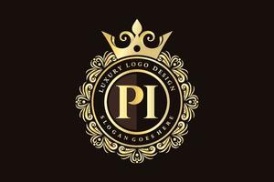 pi eerste brief goud kalligrafische vrouwelijk bloemen hand- getrokken heraldisch monogram antiek wijnoogst stijl luxe logo ontwerp premie vector