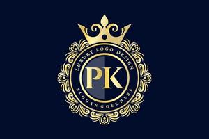 pk eerste brief goud kalligrafische vrouwelijk bloemen hand- getrokken heraldisch monogram antiek wijnoogst stijl luxe logo ontwerp premie vector