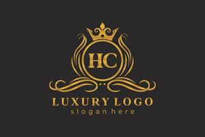 eerste hc brief Koninklijk luxe logo sjabloon in vector kunst voor restaurant, royalty, boetiek, cafe, hotel, heraldisch, sieraden, mode en andere vector illustratie.