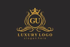 eerste gu brief Koninklijk luxe logo sjabloon in vector kunst voor restaurant, royalty, boetiek, cafe, hotel, heraldisch, sieraden, mode en andere vector illustratie.