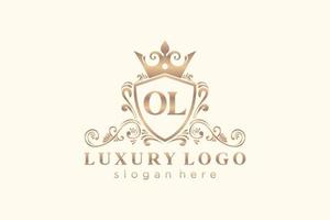 eerste ol brief Koninklijk luxe logo sjabloon in vector kunst voor restaurant, royalty, boetiek, cafe, hotel, heraldisch, sieraden, mode en andere vector illustratie.