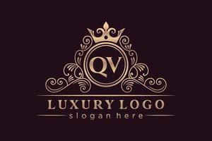 qv eerste brief goud kalligrafische vrouwelijk bloemen hand- getrokken heraldisch monogram antiek wijnoogst stijl luxe logo ontwerp premie vector