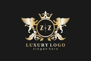 eerste zz brief leeuw Koninklijk luxe logo sjabloon in vector kunst voor restaurant, royalty, boetiek, cafe, hotel, heraldisch, sieraden, mode en andere vector illustratie.