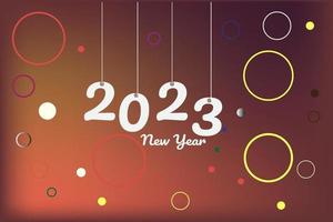 achtergrond gelukkig nieuw jaar 2023. hangende wit papier aantal met confetti Aan een kleurrijk wazig achtergrond. vector