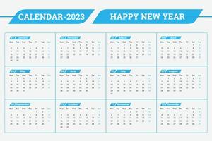 2023 nieuw jaar schoon kalender sjabloon vector