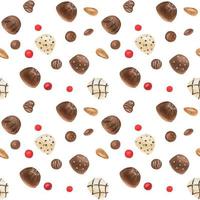 zoet romantisch waterverf patroon met chocola snoepjes vector