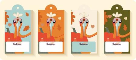 gelukkig dankzegging herfst set. vector illustratie. dankzegging digitaal schilderen, schattig kalkoen geschenk labels, kaarten. feestelijk achtergrond met grappig kalkoenen