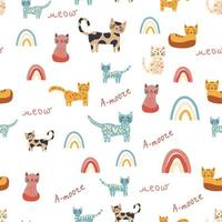 kinderachtig naadloos patroon met dieren en regenboog. kinderen pastel textiel afdrukken vector