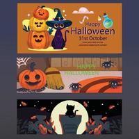 reeks van drie vlak halloween banners vector