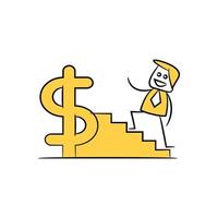 zakenman wandelen omhoog trap en dollar symbool geel stok figuur illustratie vector