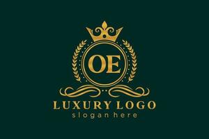 eerste oe brief Koninklijk luxe logo sjabloon in vector kunst voor restaurant, royalty, boetiek, cafe, hotel, heraldisch, sieraden, mode en andere vector illustratie.